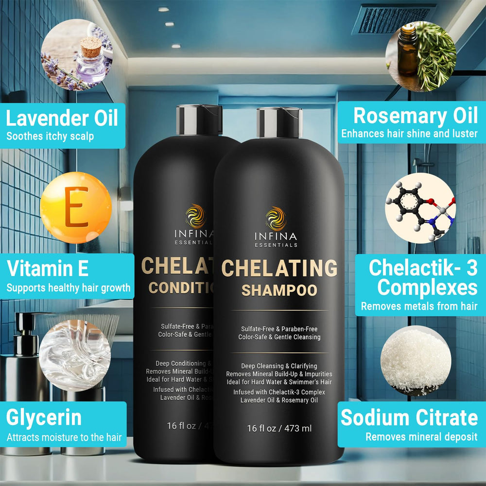 INFINA ESSENTIALS Chelating Conditioner bottle for detangled, hydrated hair