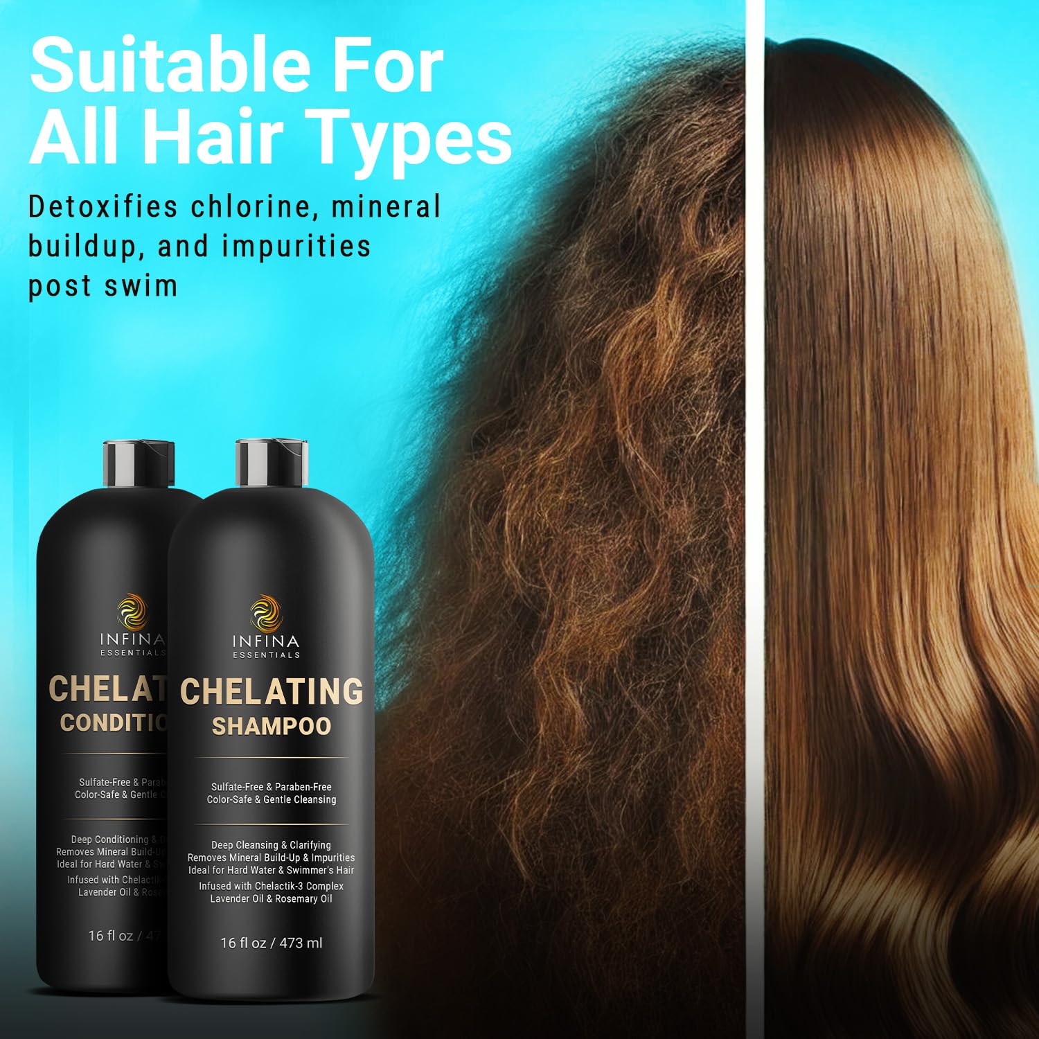 INFINA ESSENTIALS Color-safe shampoo bottle preserving vibrancy during cleansing