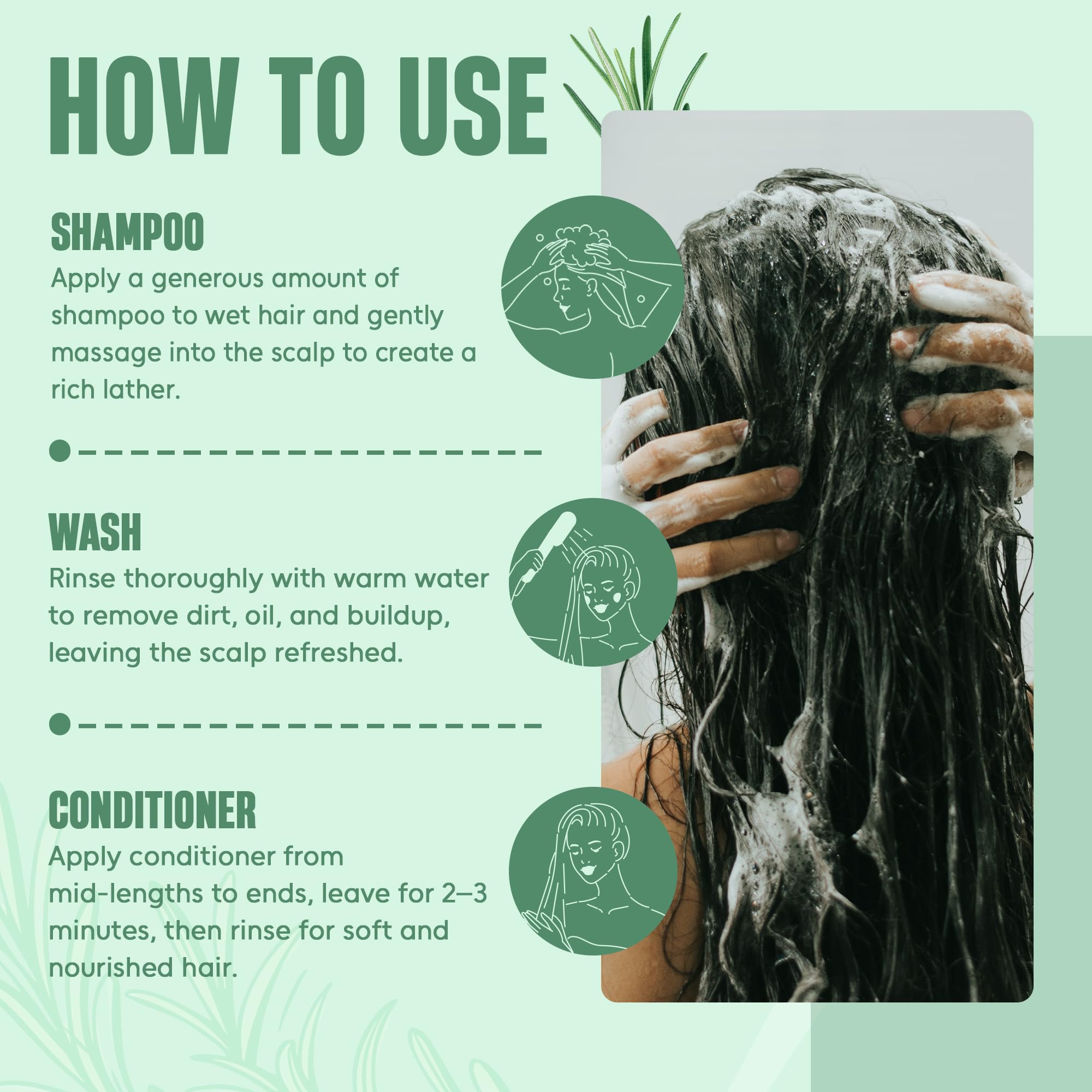 INFINA ESSENTIALS Hair Care Routine layout suggests simple daily steps for healthier hair.