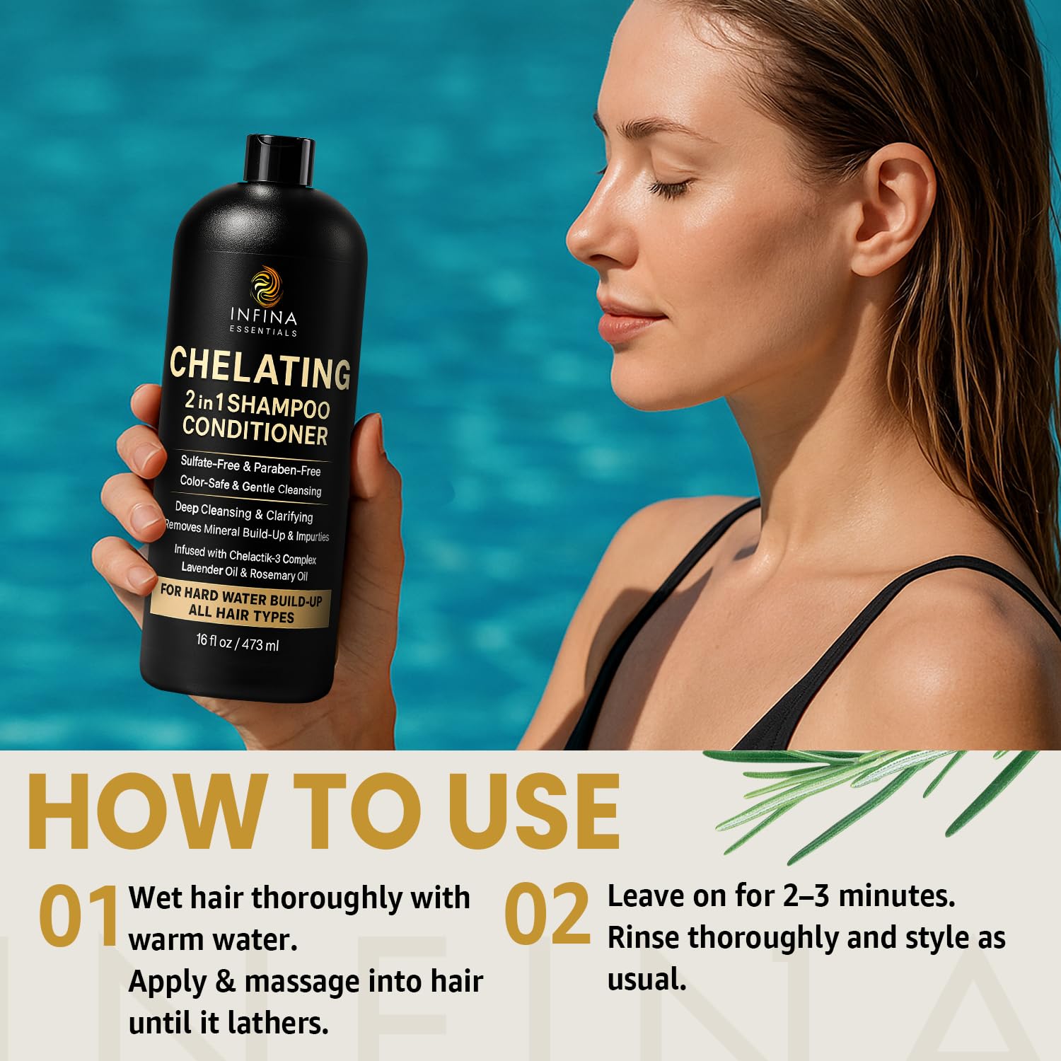 INFINA ESSENTIALS hard-water-vitamin-e adds shine and resilience.