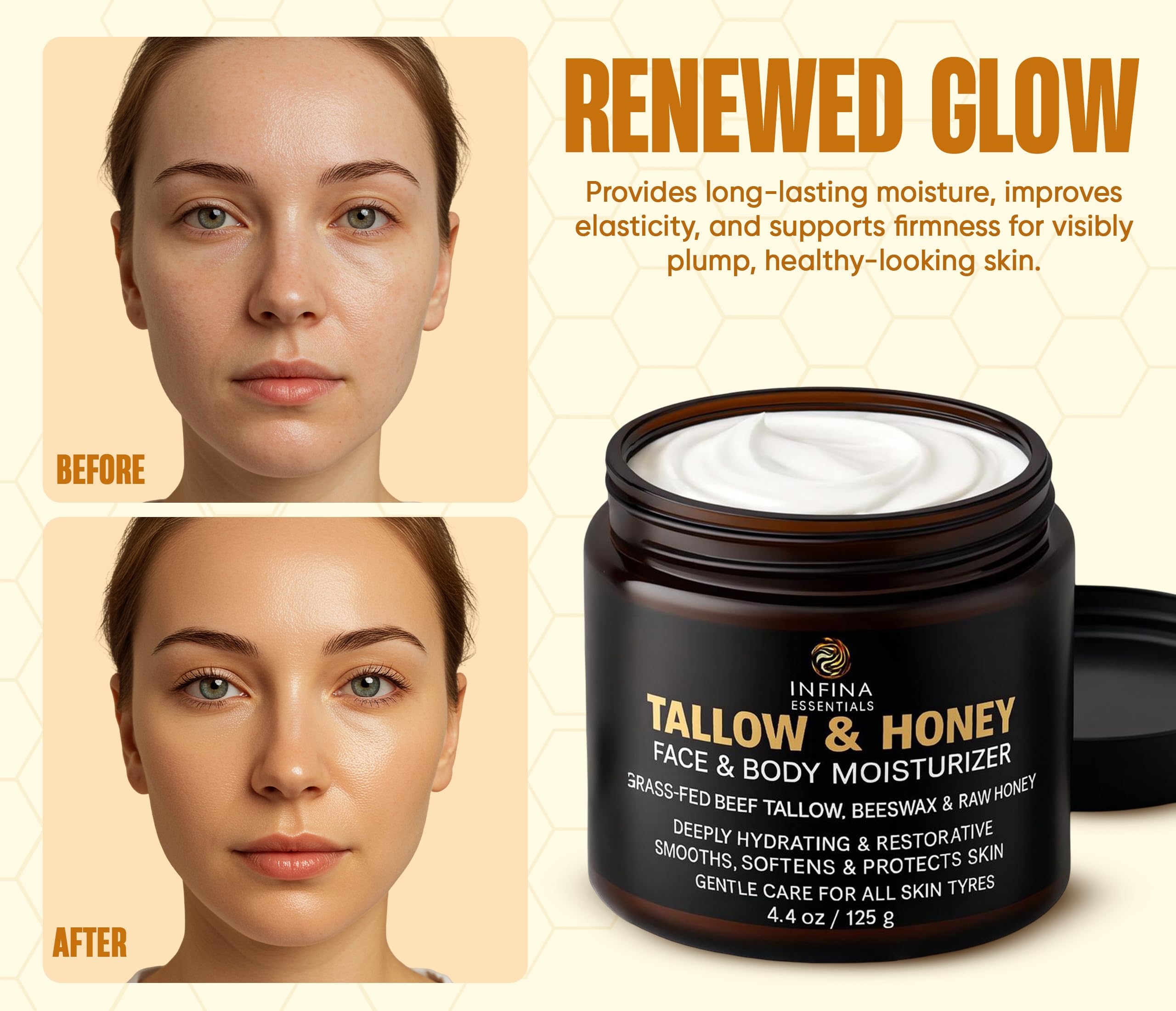 INFINA ESSENTIALS jojoba-oil-drop demonstrates lightweight hydration for the face.