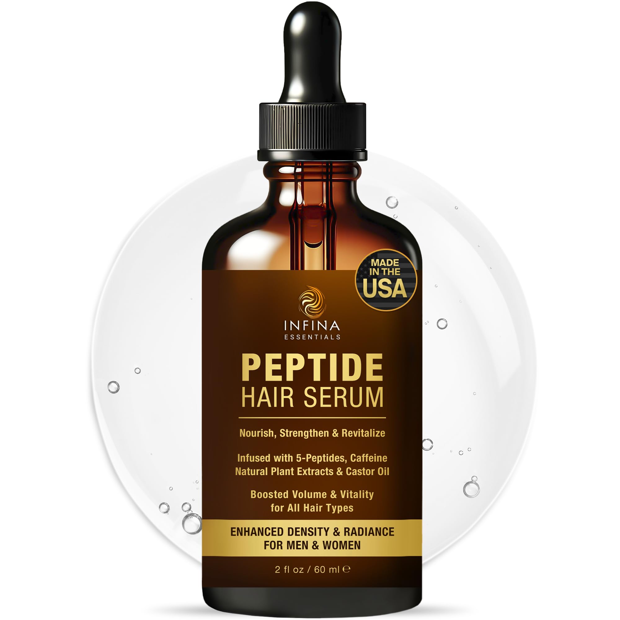 INFINA ESSENTIALS peptide serum bottle-front view showing sleek design for hydration