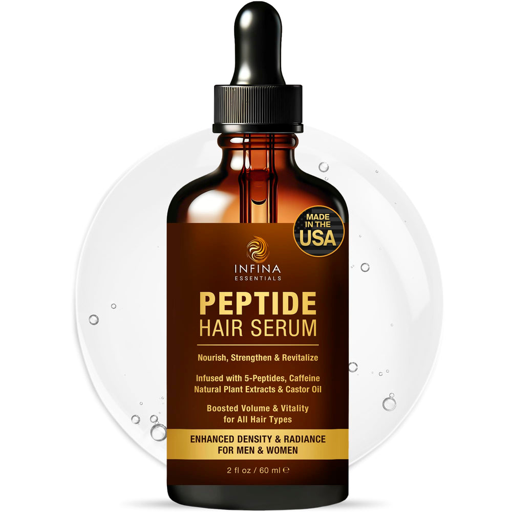 INFINA ESSENTIALS peptide serum bottle-front view showing sleek design for hydration