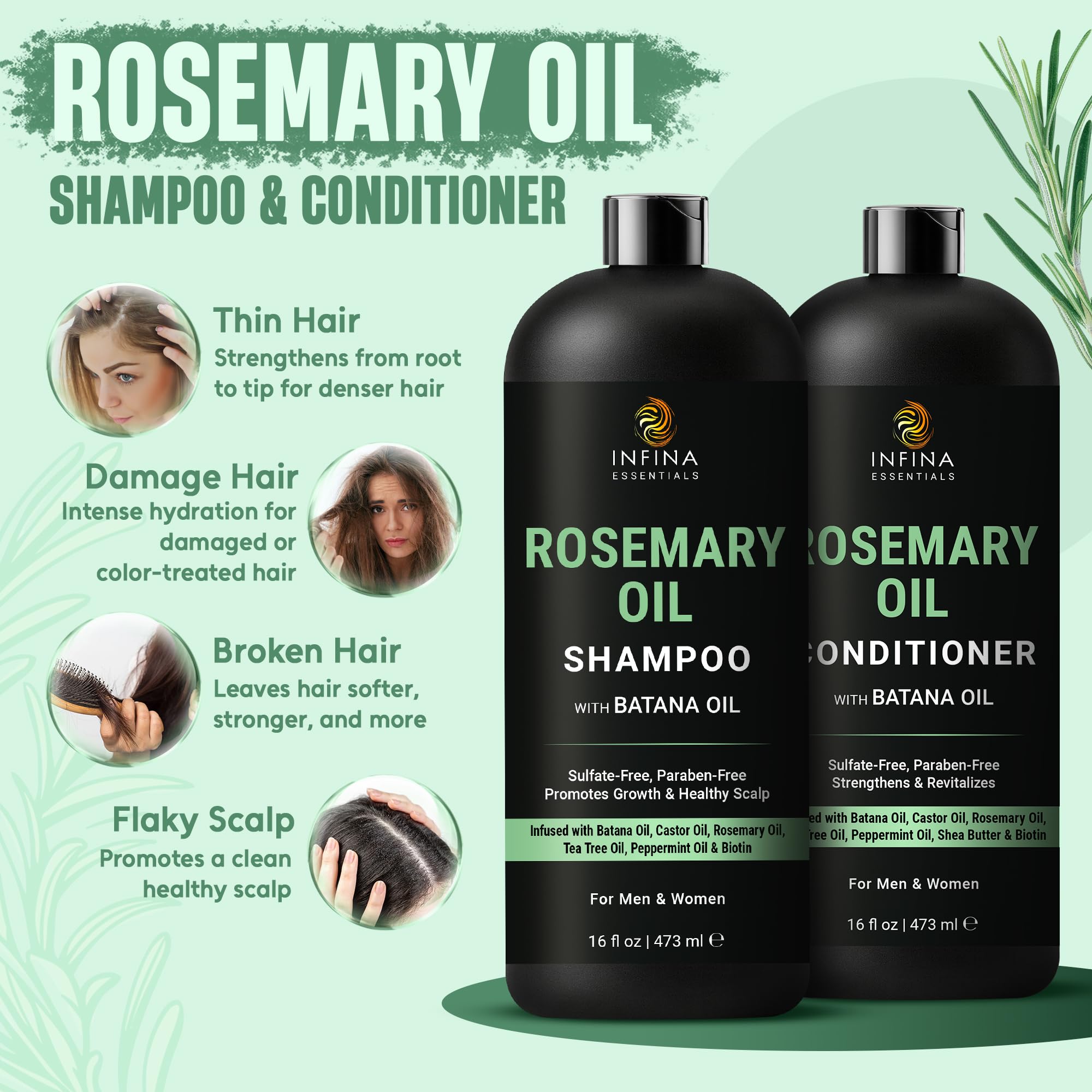 INFINA ESSENTIALS Rosemary Oil Conditioner bottle conveying deep nourishment and smoothness.