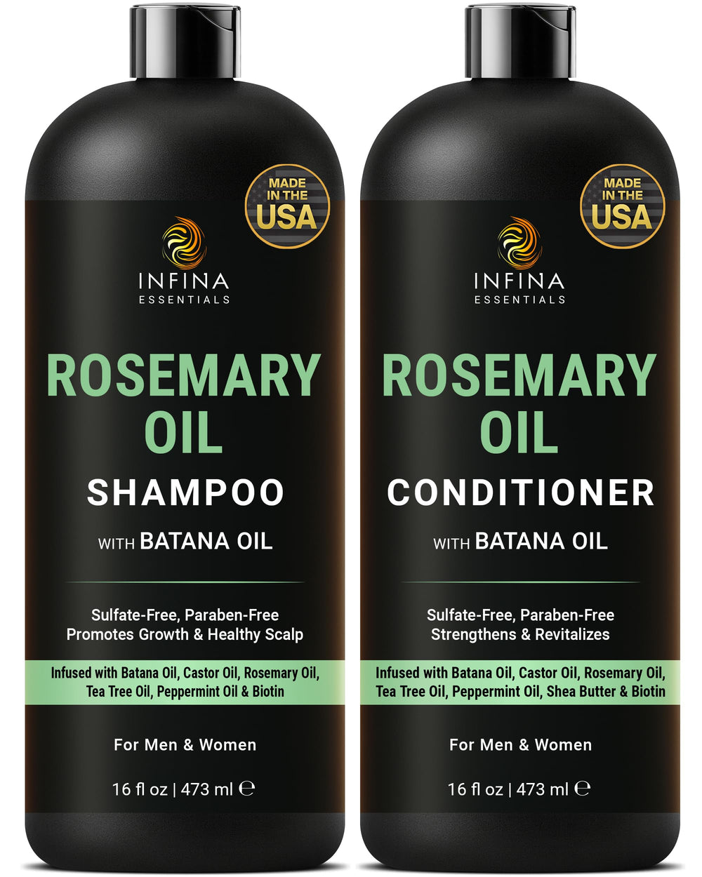 INFINA ESSENTIALS Rosemary Oil Shampoo bottle for a gentle, sulfate-free daily cleanse.