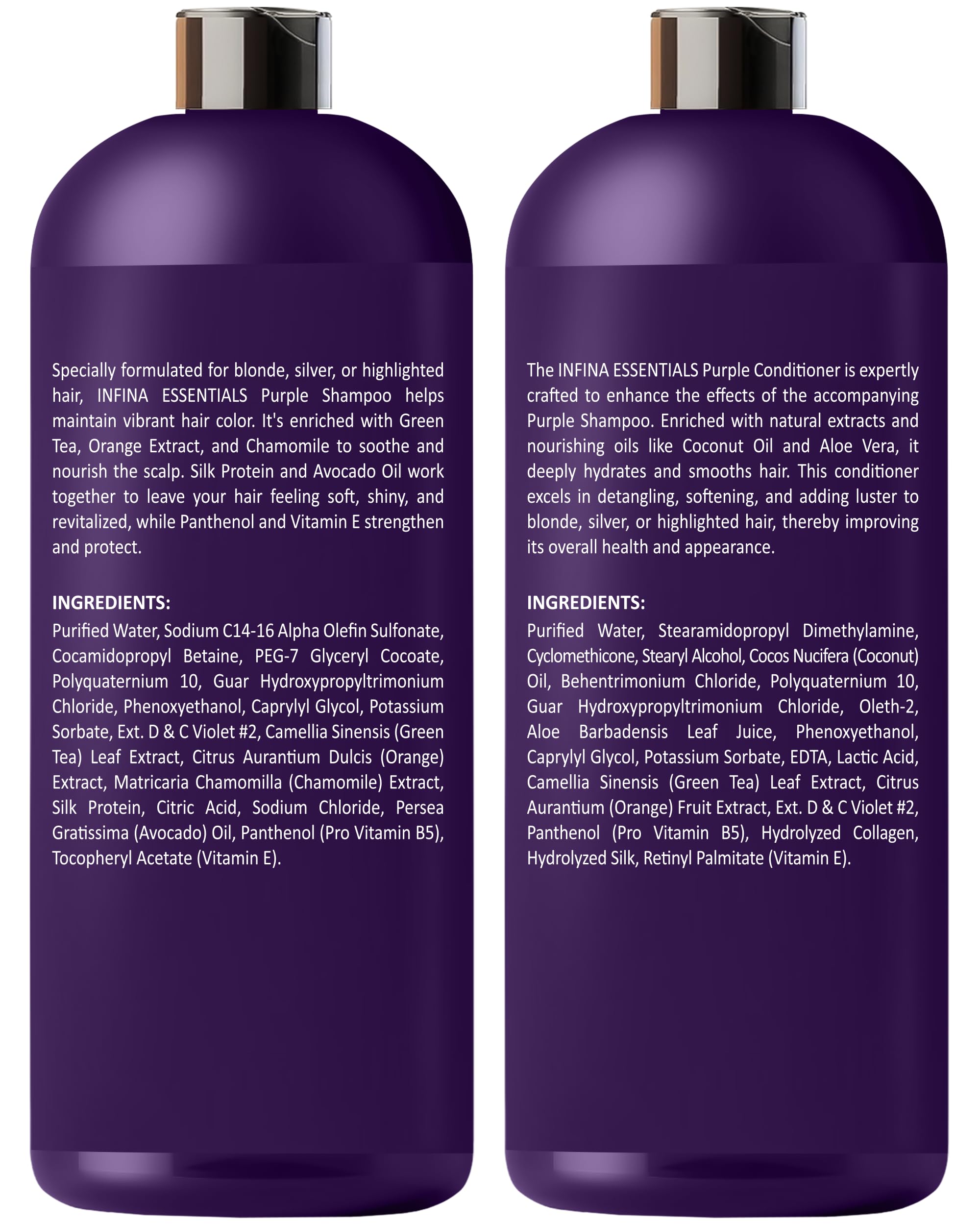 INFINA ESSENTIALS shampoo bottle closeup conveys refreshing cleansing ritual.