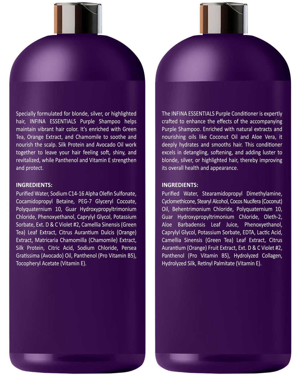 INFINA ESSENTIALS shampoo bottle closeup conveys refreshing cleansing ritual.