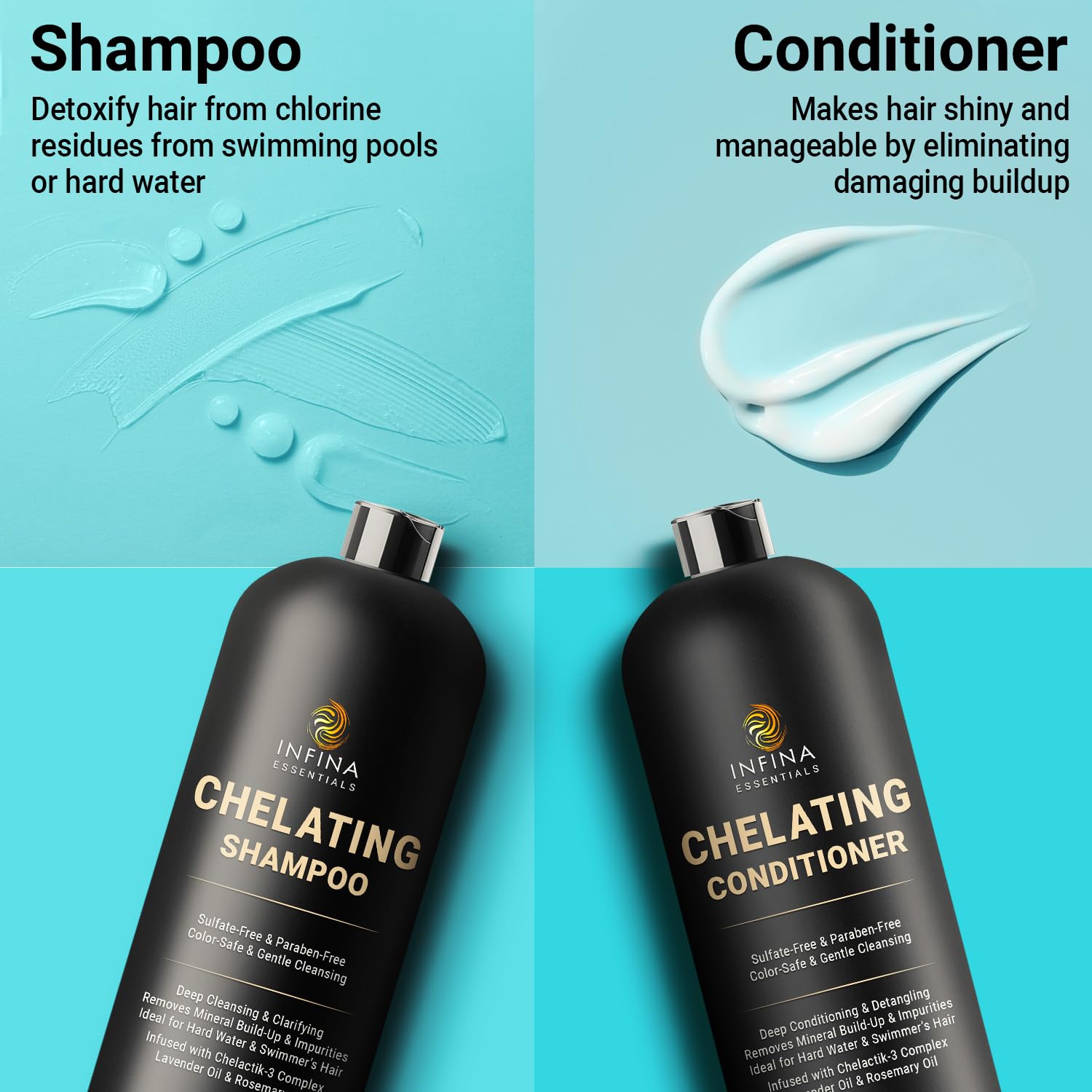 INFINA ESSENTIALS Swimmer's hair cleanse bottle for chlorine-prone routines