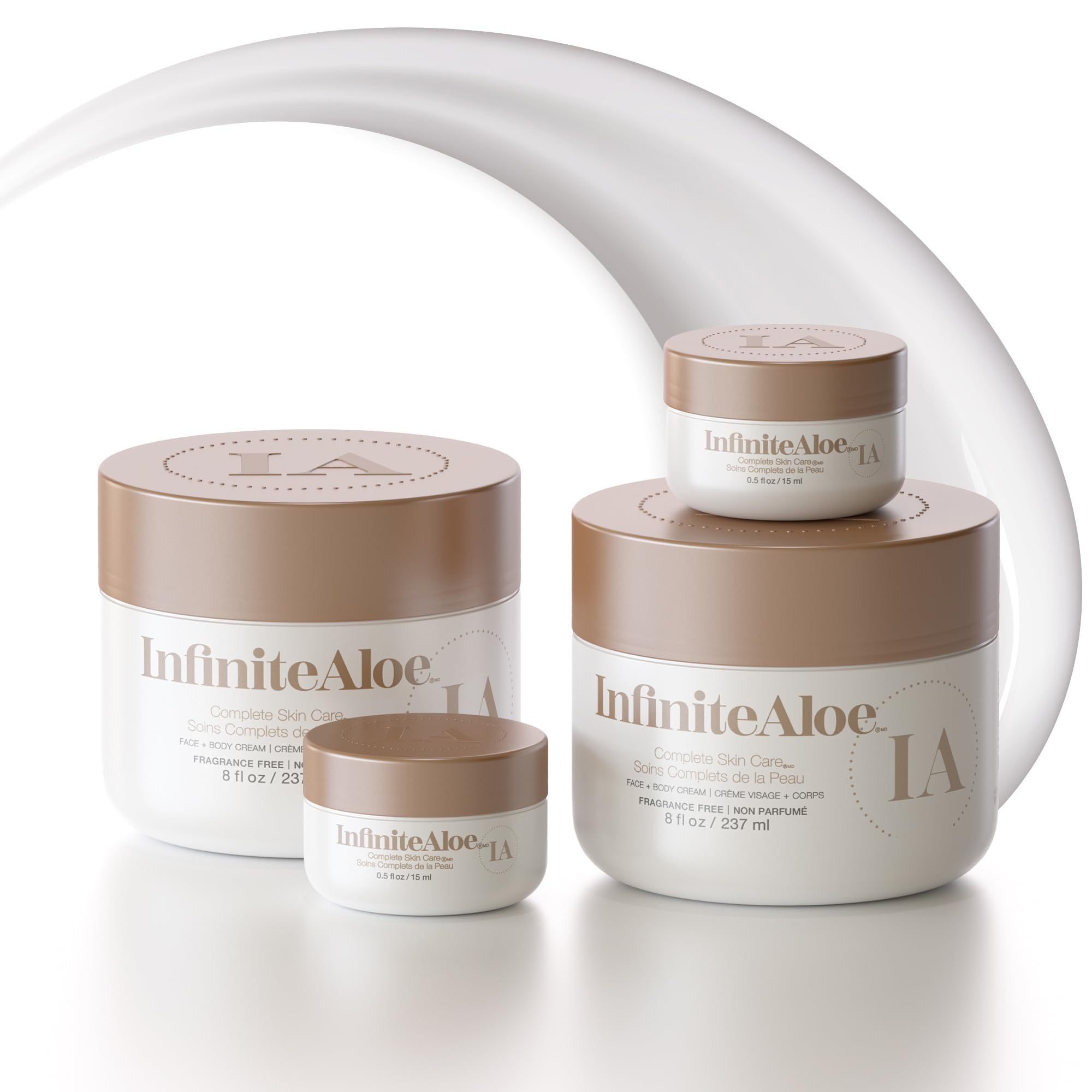InfiniteAloe Complete Skin Care jar close-up shows fragrance-free hydration for sensitive skin.