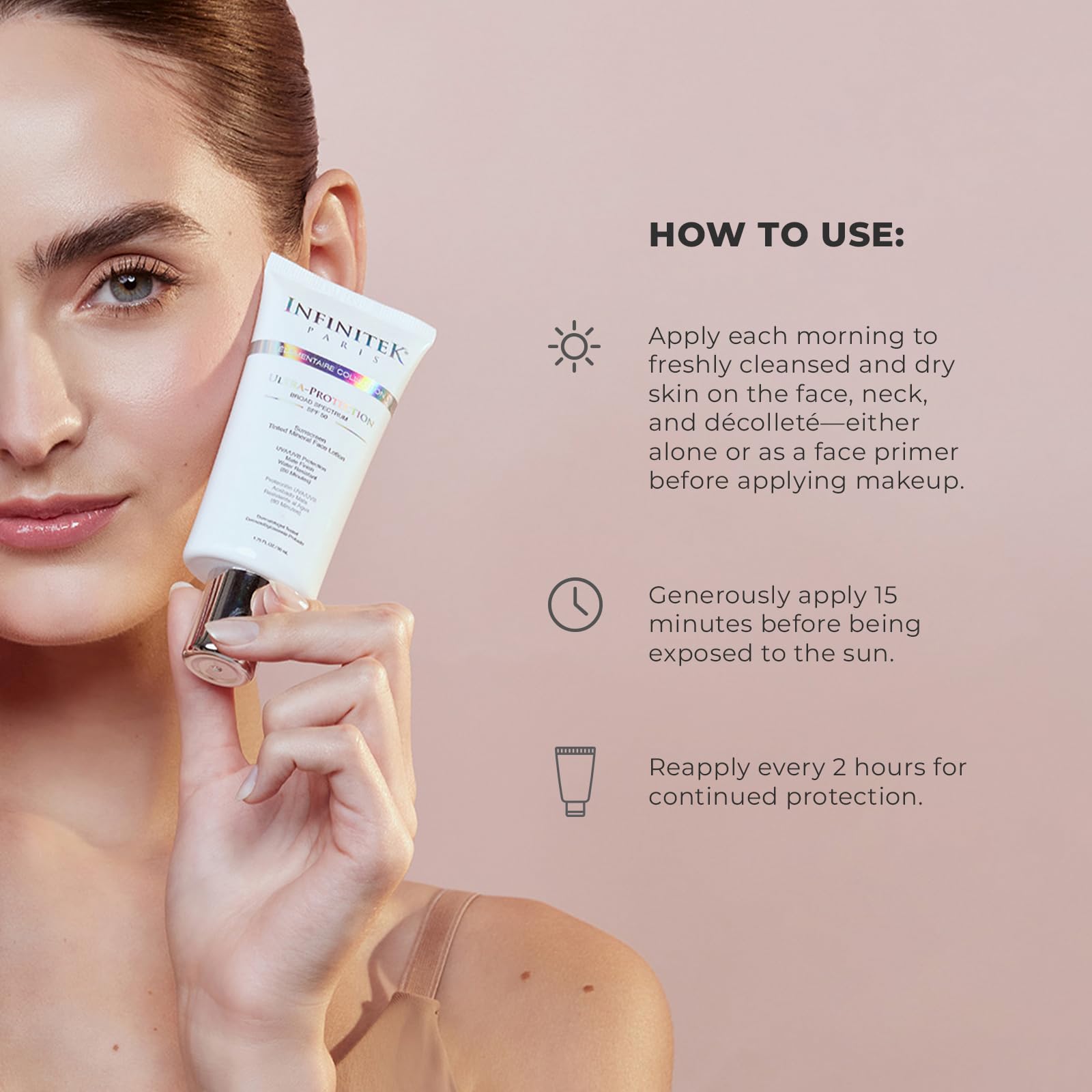 Infinitek Paris universal tint blends with most skin tones for a natural look.