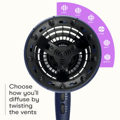Conair InfinitiPRO diffuser closeup highlights frizz-free curls with multi-chamber design for even drying.