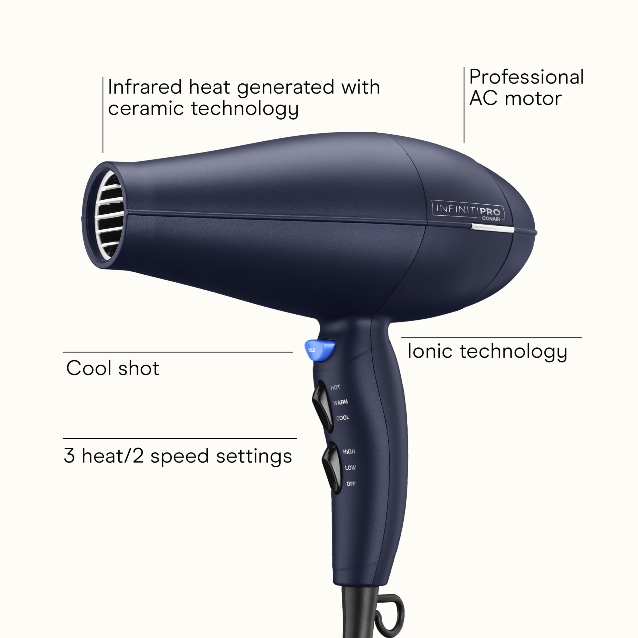 InfinitiPRO texture-styling dryer demonstrates gentle airflow for natural waves and defined texture.