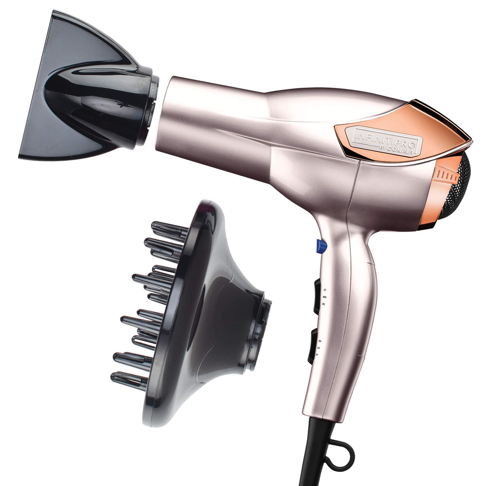 InfinitiPRO by Conair rose gold front view showing fast drying power