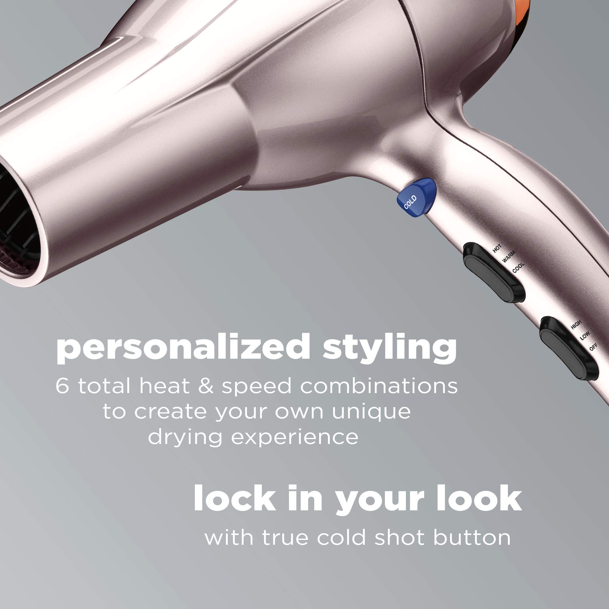 In-use InfinitiPRO rose gold dryer delivering volumized hair