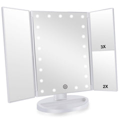 Infitrans trifold makeup mirror with lights provides even illumination for flawless prep