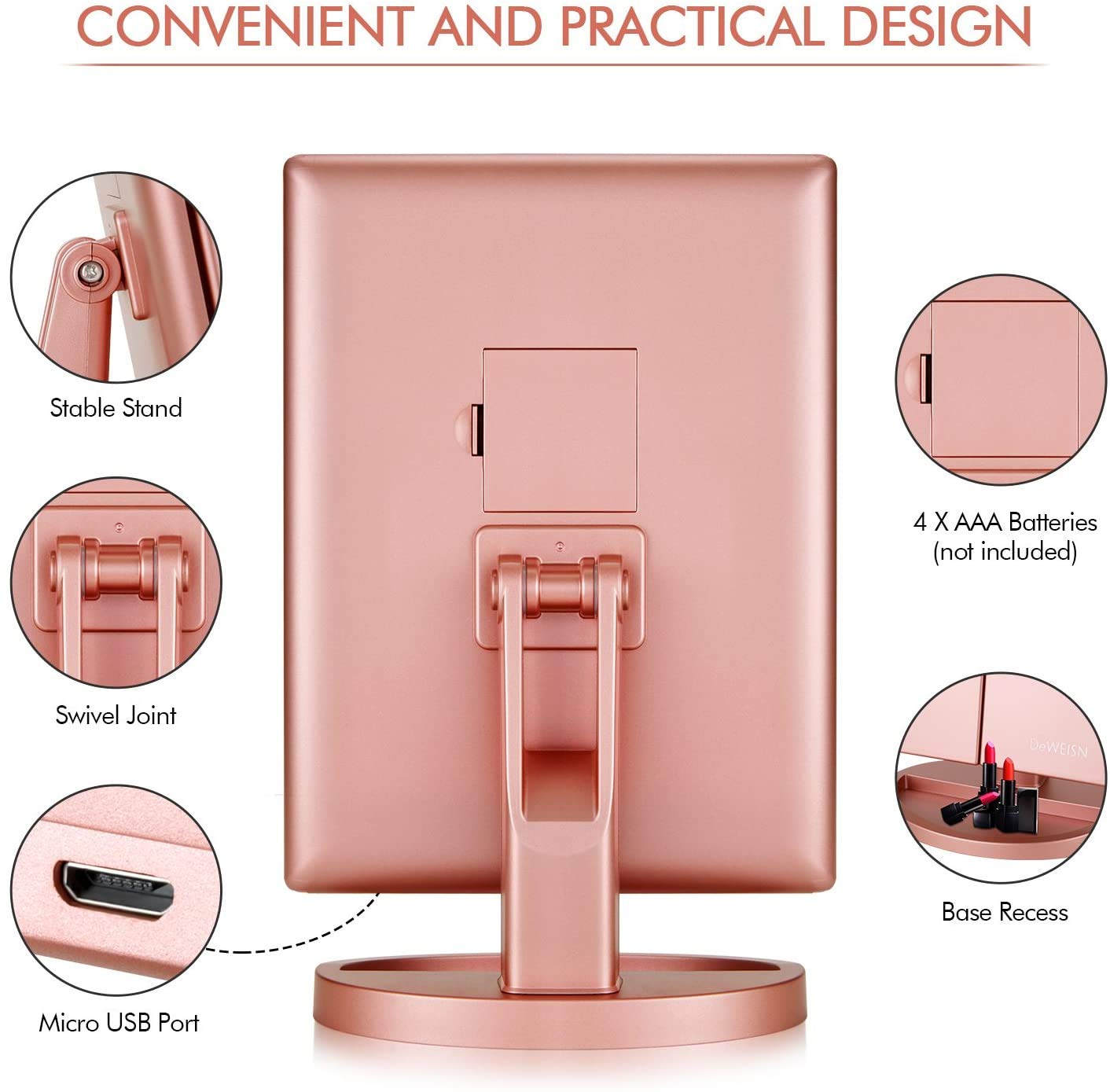 Infitrans vanity mirror right magnification for eyeliner and brow shaping.