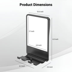 Infitrans shower mirror with storage keeps razor and foam canister within easy reach