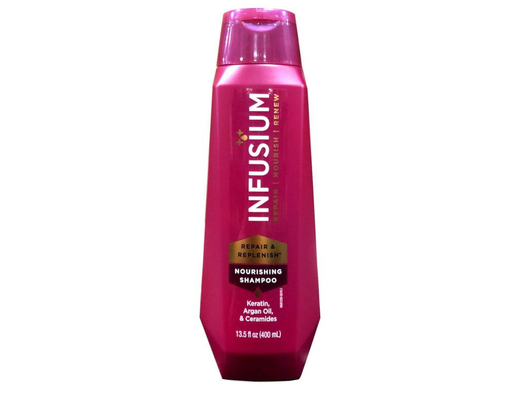 Infusium hair repair restoration routine shot implying stronger-looking strands