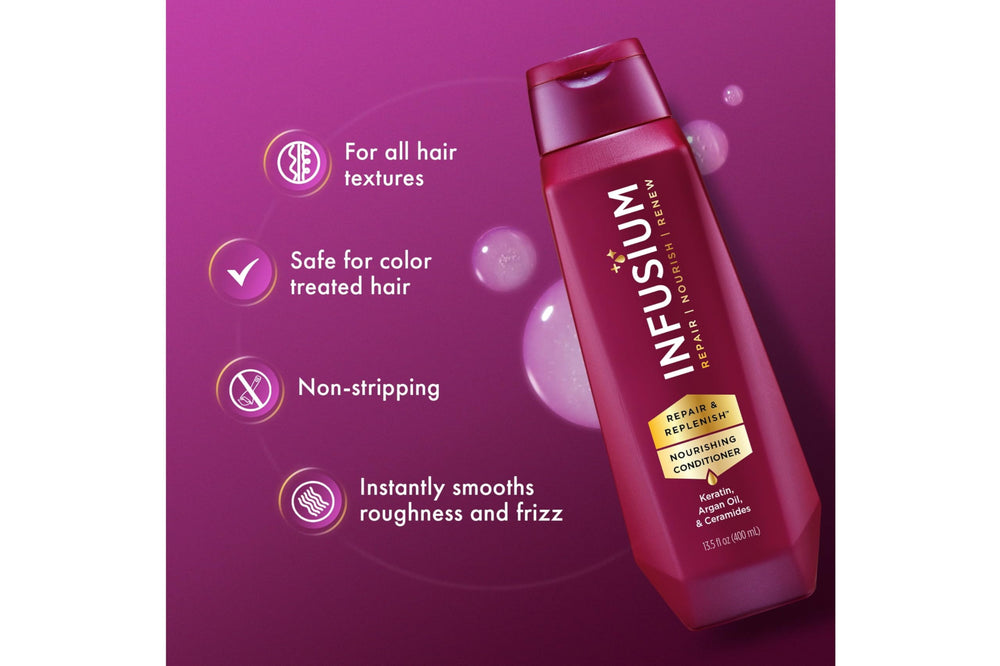 Infusium salon professional experience 1928 bottle display conveys trusted heritage