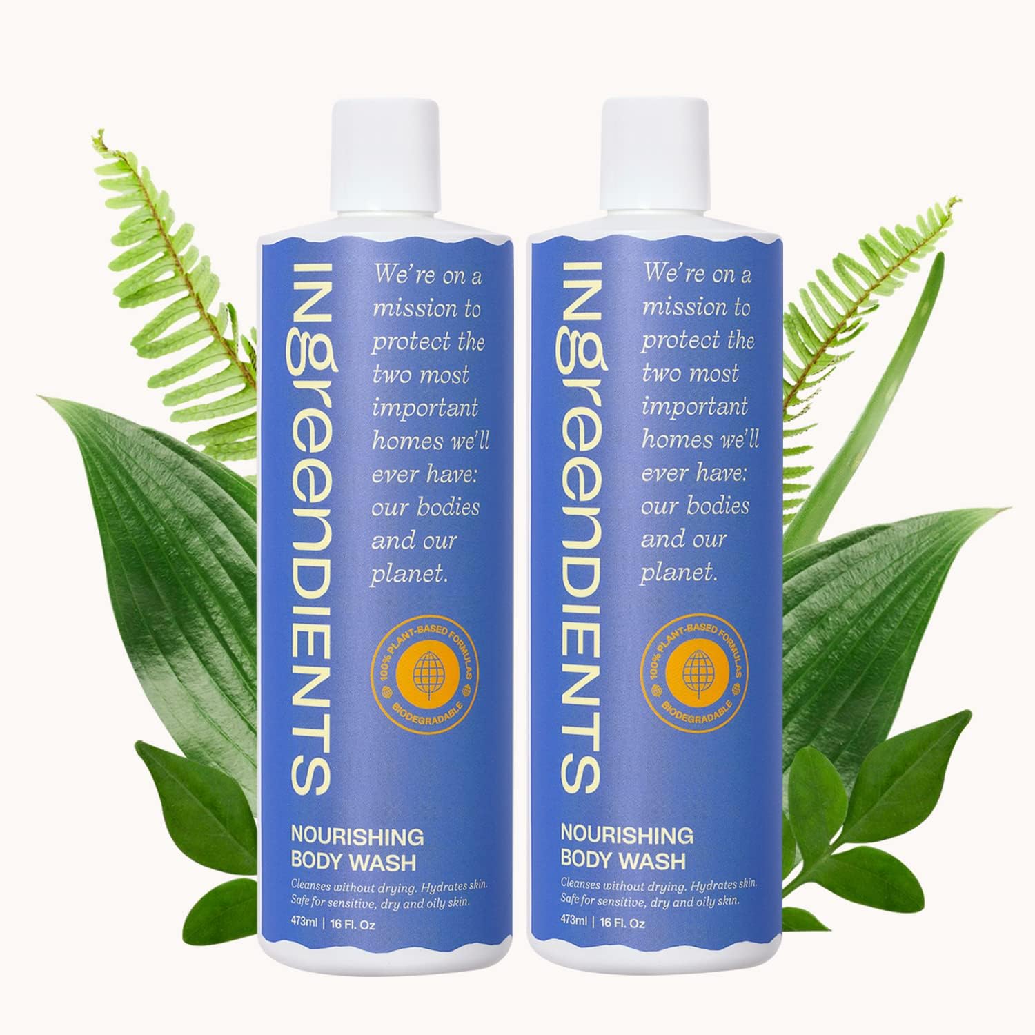 Ingreendients natural body wash bottle front showing clean design and moisturizing potential for sensitive skin.