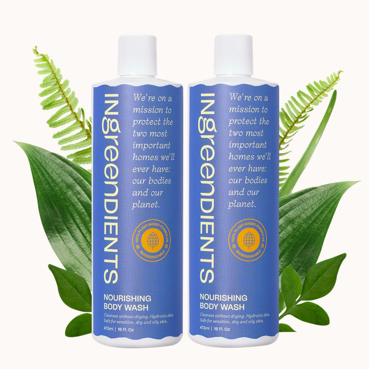 Ingreendients natural body wash bottle front showing clean design and moisturizing potential for sensitive skin.
