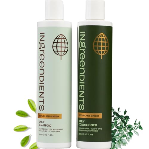 Ingreendients non-toxic vegan shampoo bottle shows color-safe formula for all hair types