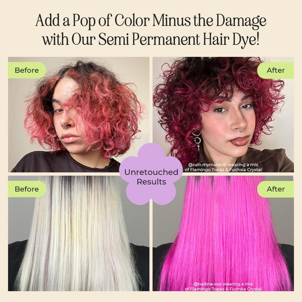 INH color-depositing conditioner pink application on hands for quick shade refresh.