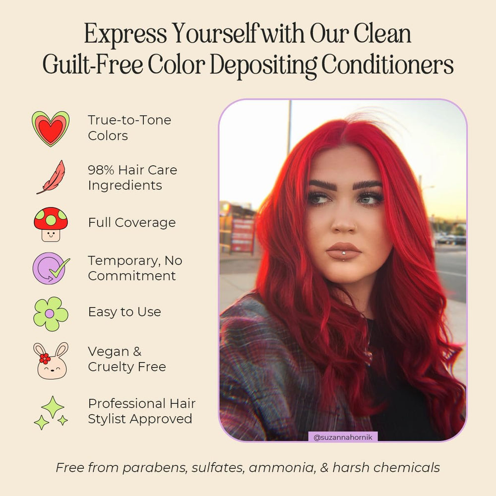 INH color-depositing-conditioner swirl illustrates pigment and conditioning result.
