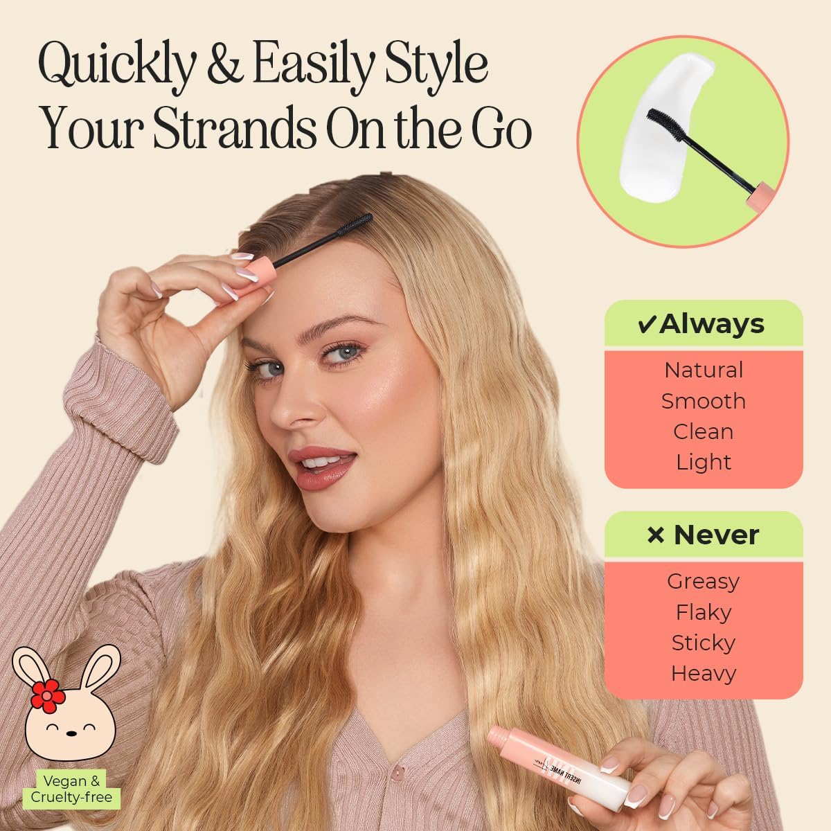 INH Hair Mascara travel-tube in-use shot for on-the-go touch-ups.