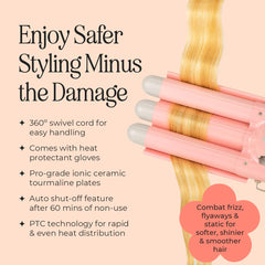INH Hair Waver ceramic tourmaline barrels protect hair and seal moisture.