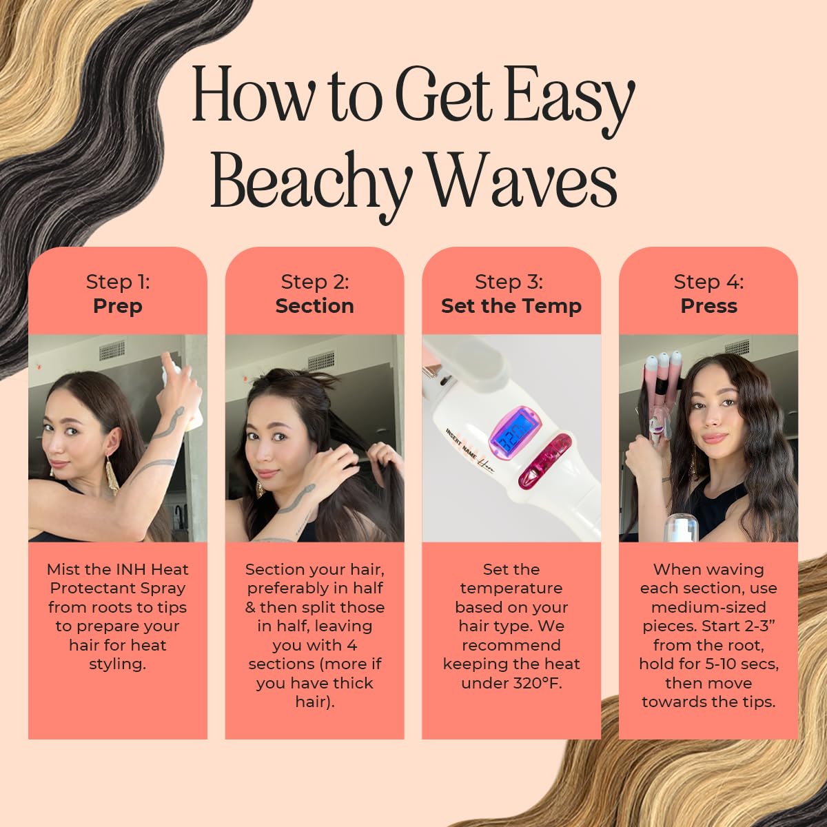 INH Hair Waver heat protectant gloves included for safer beach-wave sessions.