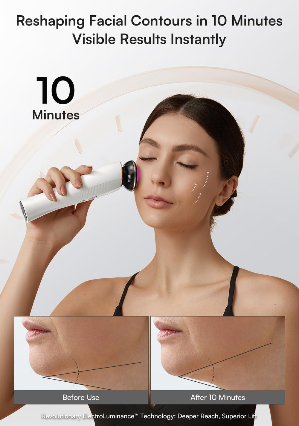 INIA Flare face-lift massager with ergonomic design for full facial coverage.
