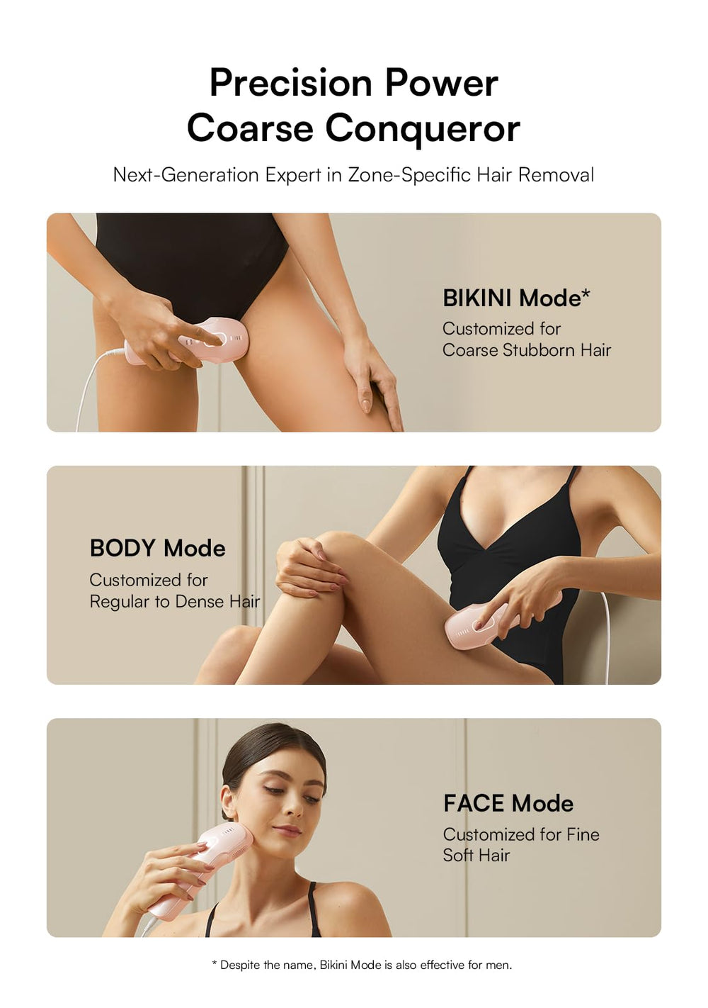 INIA HAUTE Pro Body Mode removes dense hair across larger areas.