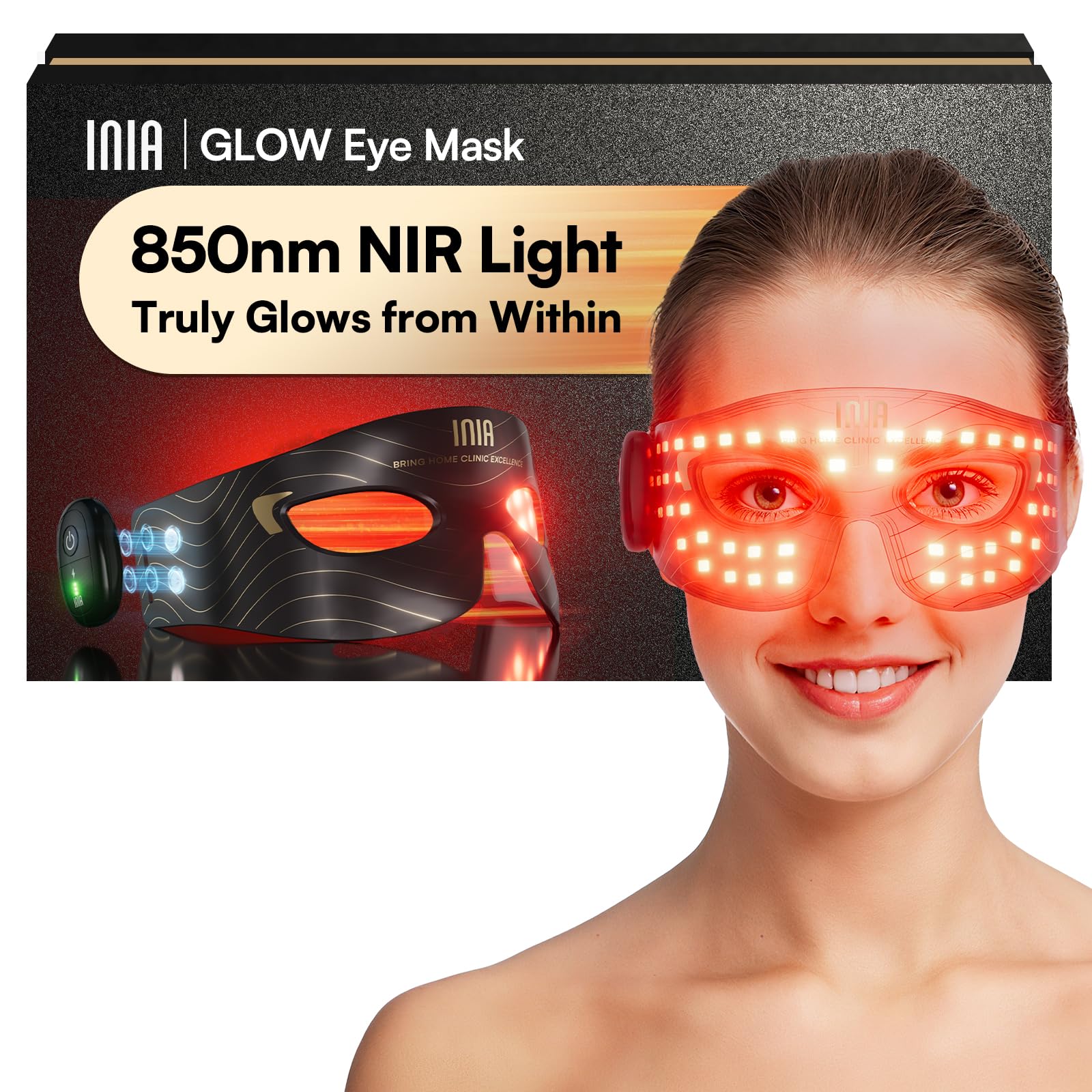 INIA red-light eye mask front view supports eye rejuvenation and refreshed appearance