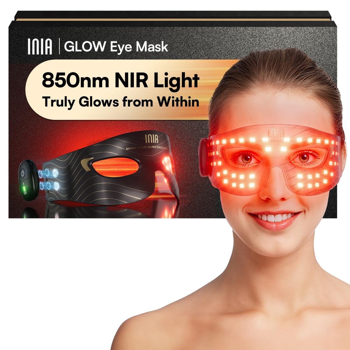 INIA red-light eye mask front view supports eye rejuvenation and refreshed appearance