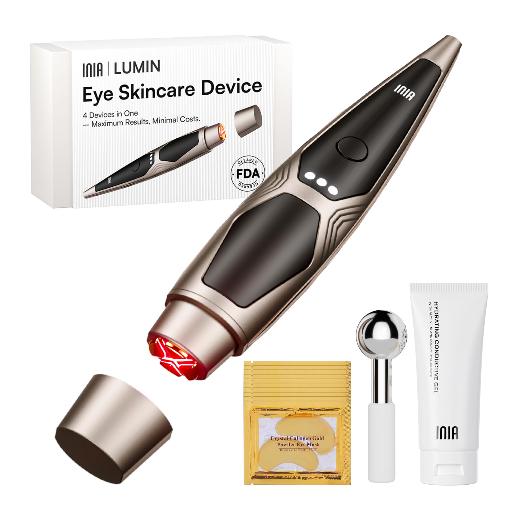 INIA Under-Eye Red Light Therapy wand front view for brighter eye contour care
