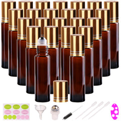 Inice 24-pack roller bottles amber glass 10ml with UV protection