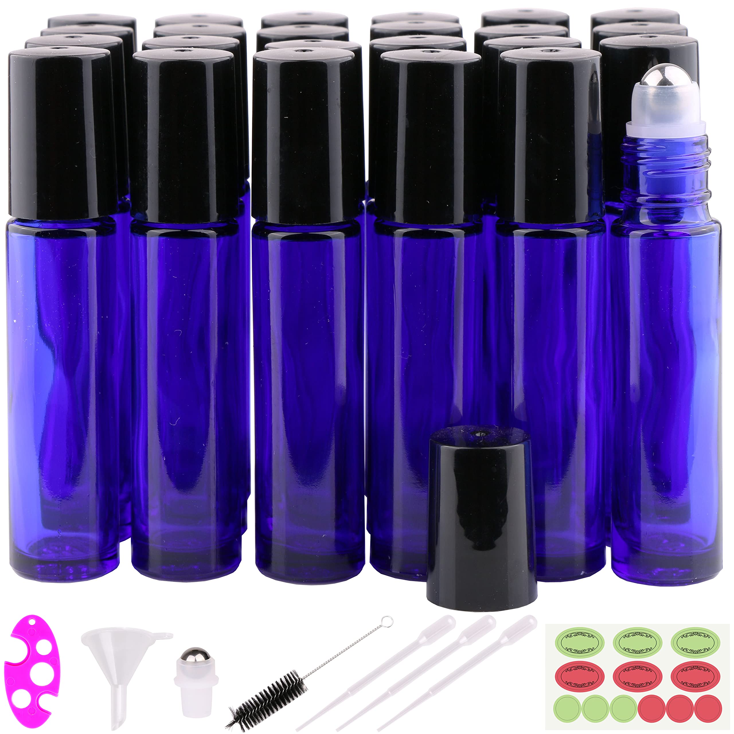 inice 24pack 10ml roller bottles in cobalt blue glass protect oils from light during travel
