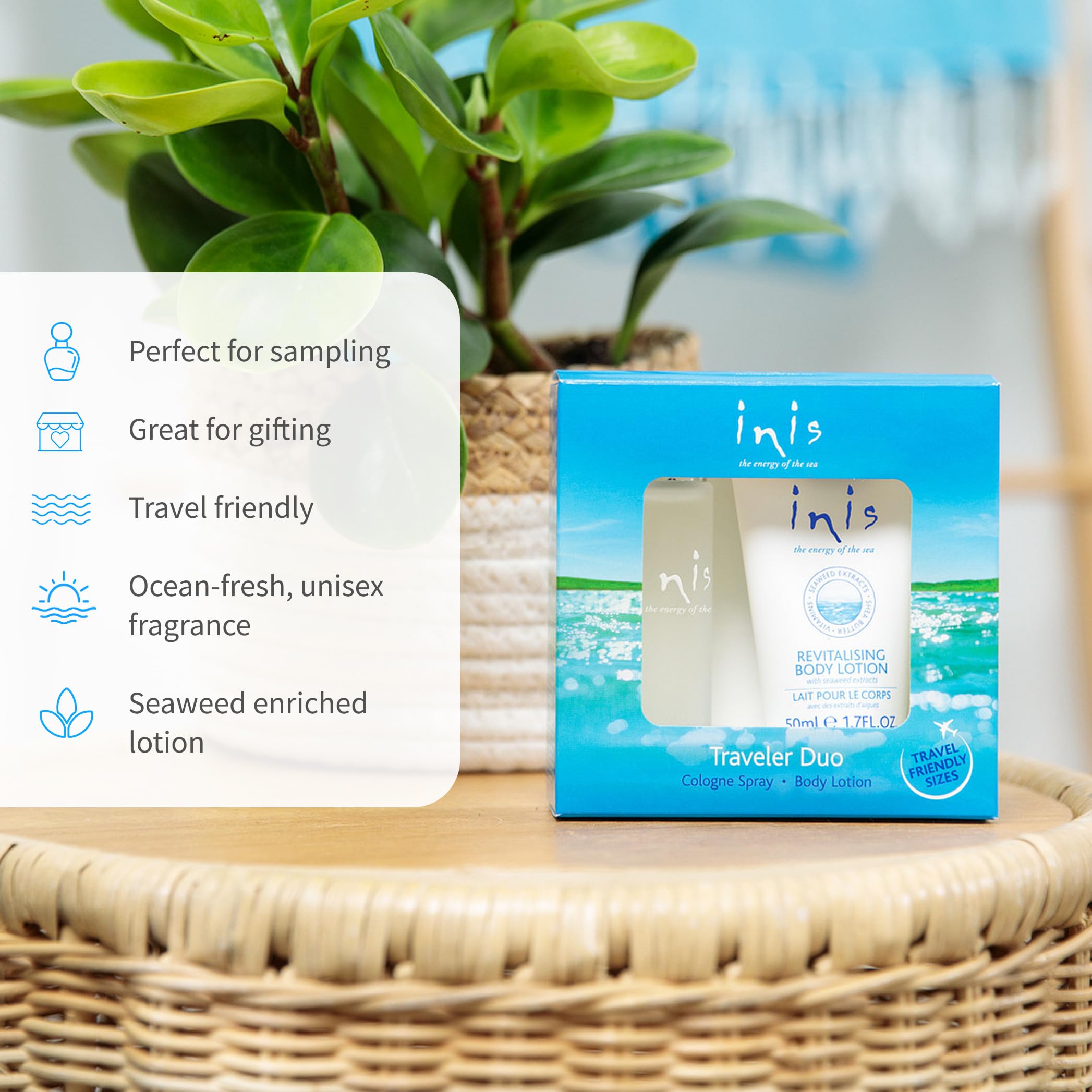 Inis Energy of the Sea Body Lotion travel-size tube hydrates skin with seaweed and vitamins.