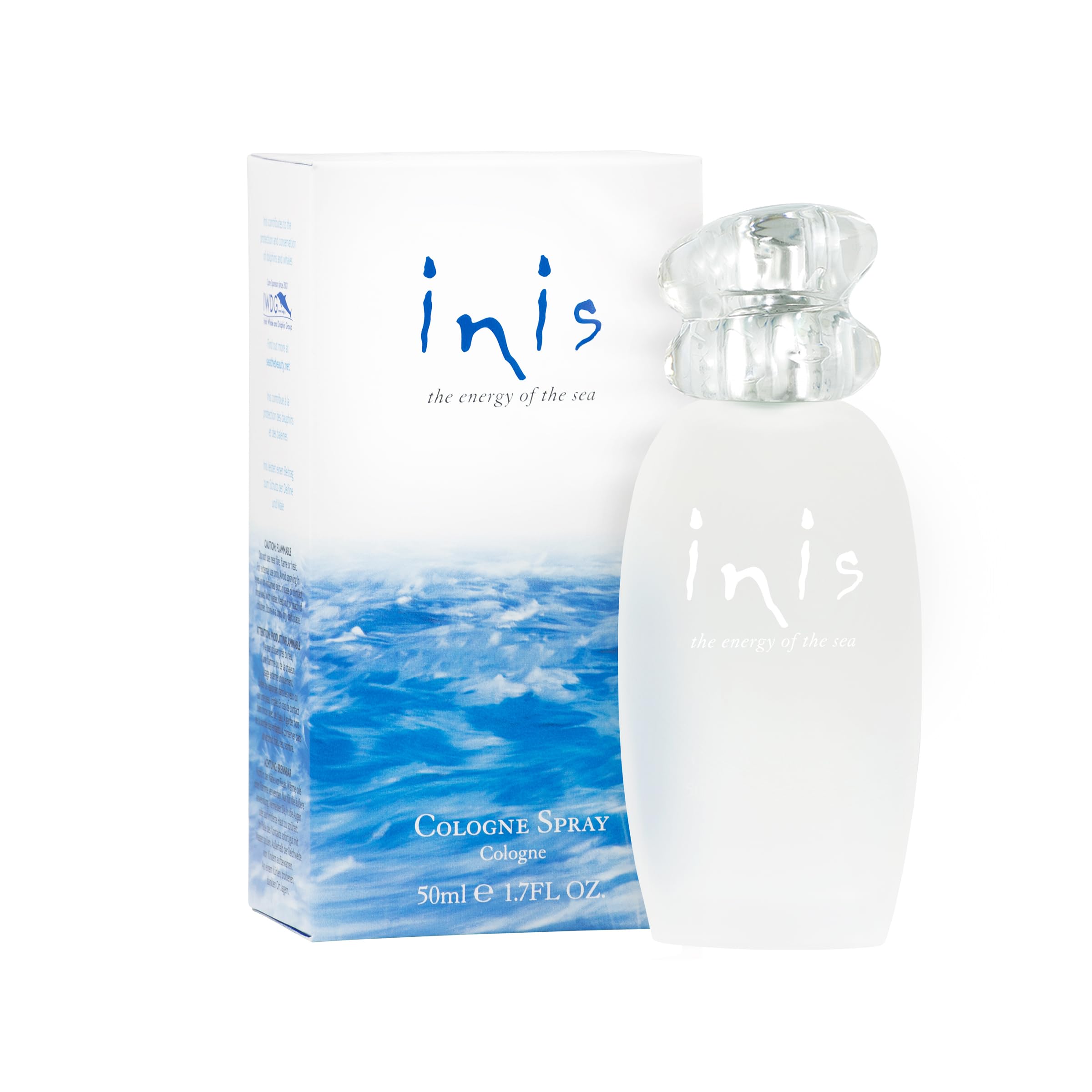 Inis Energy of the Sea Cologne Spray bottle with frosted pebble look for everyday oceanic freshness.