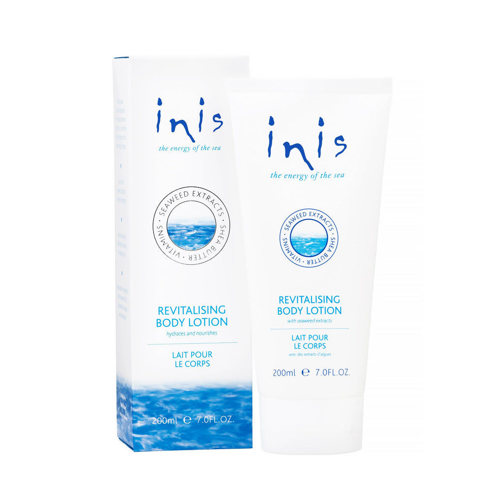 Inis energy of the sea lotion bottle closeup with refreshing scent and hydration