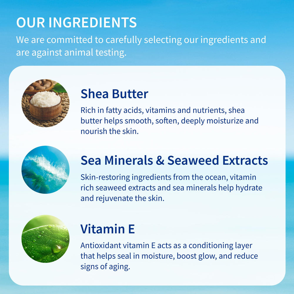Sunlit skin after applying Inis energy of the sea lotion shows radiant softness