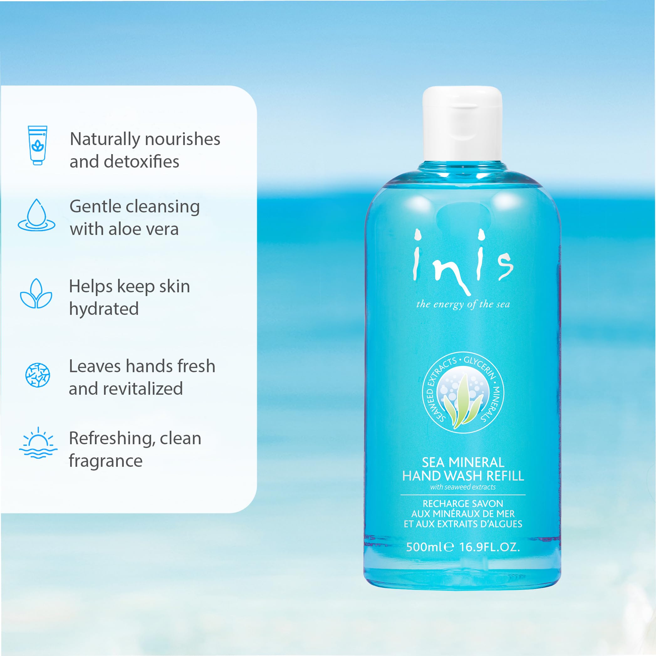 Inis energy of the sea refill bottle pour demonstrating easy refilling