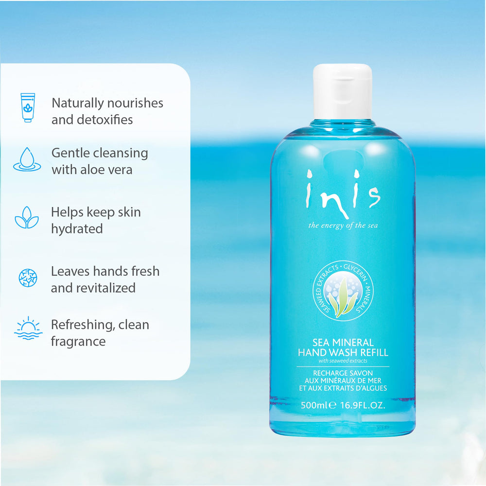 Inis energy of the sea refill bottle pour demonstrating easy refilling