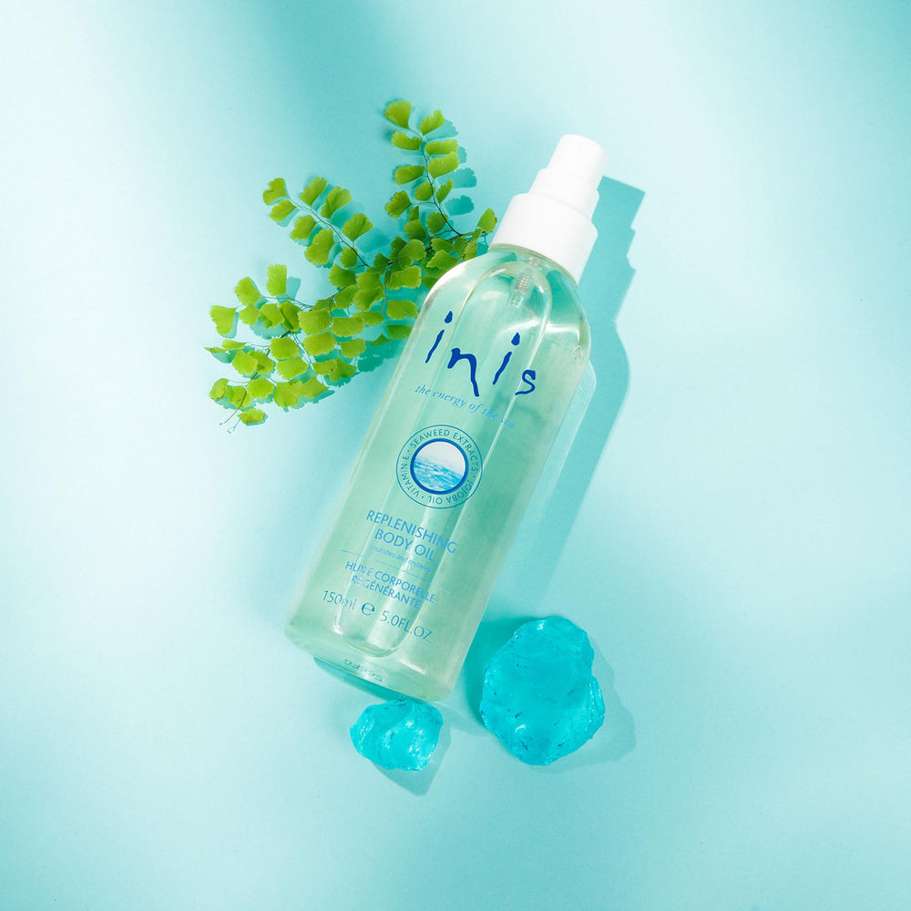 Inis Energy of the Sea replenishing body oil with jojoba oils smooths and hydrates dry skin.