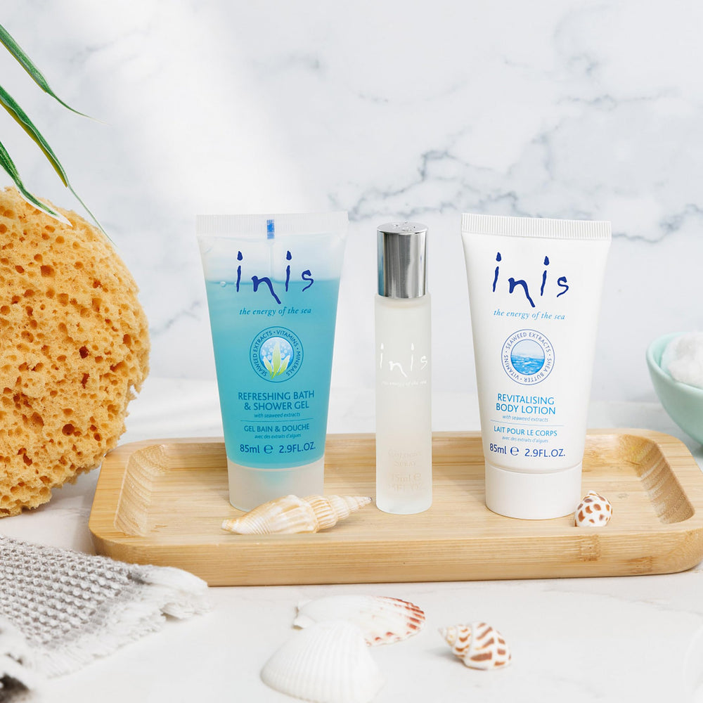 Inis shower gel pour reveals hydrating formula and marine-inspired fragrance.