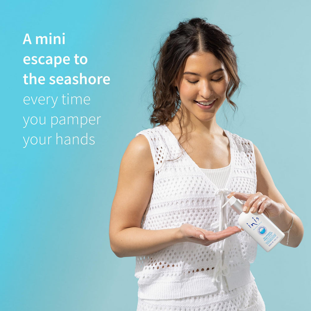 Inis energy of the sea caddy in bathroom setup for quick, refreshing hand care.