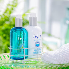 Inis energy of the sea lotion close-up shows silky hydration for hands.