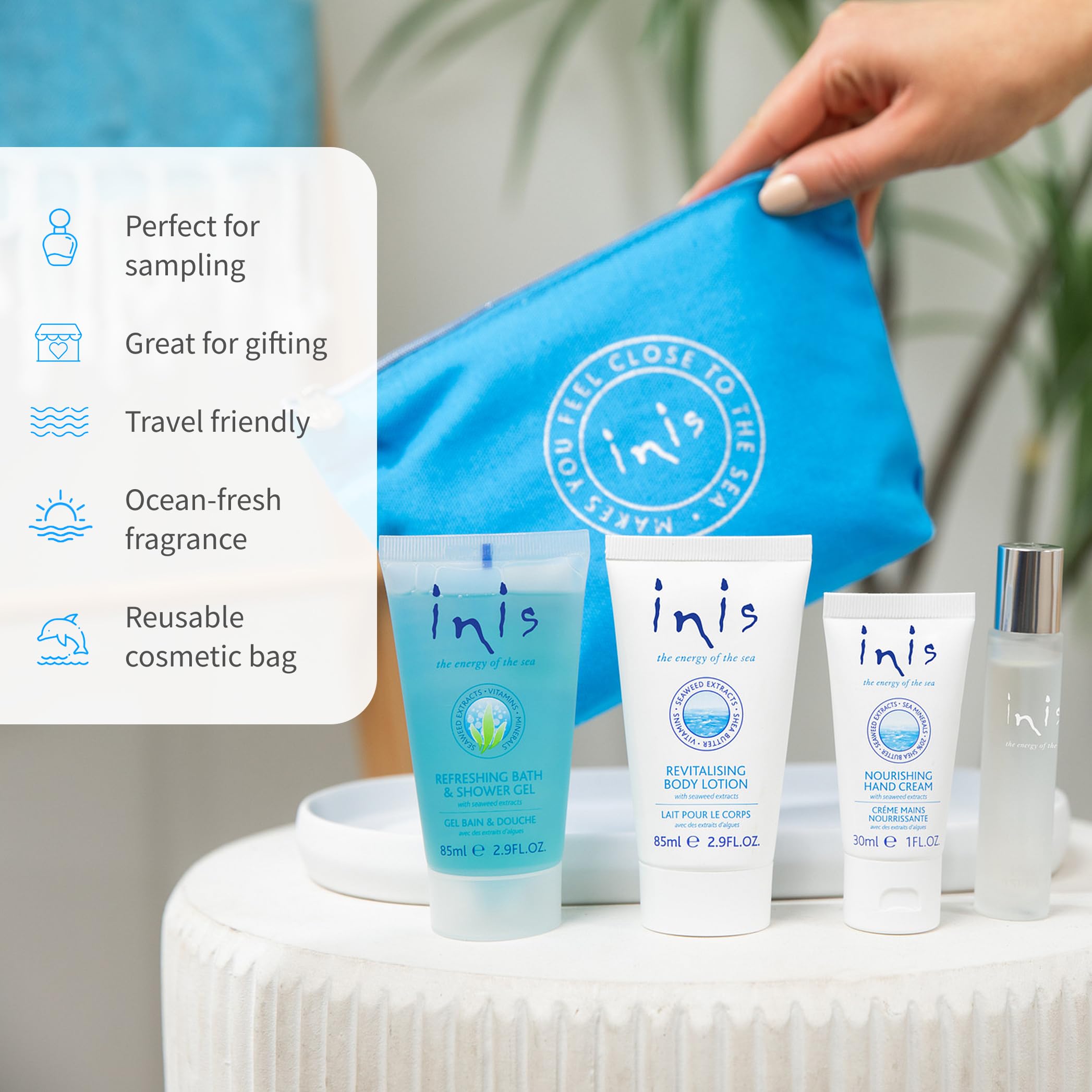 Inis Voyager travel shower gel bottle for a refreshing cleanse