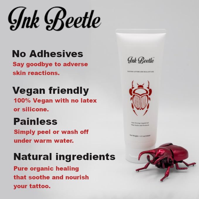 Ink Beetle tattoo aftercare sealant application being spread on skin